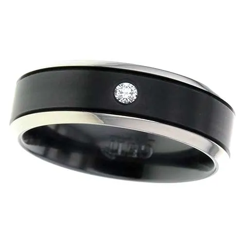 Zirconium Ring - Chamfered Edges Set with 1 X 2.5mm Diamond